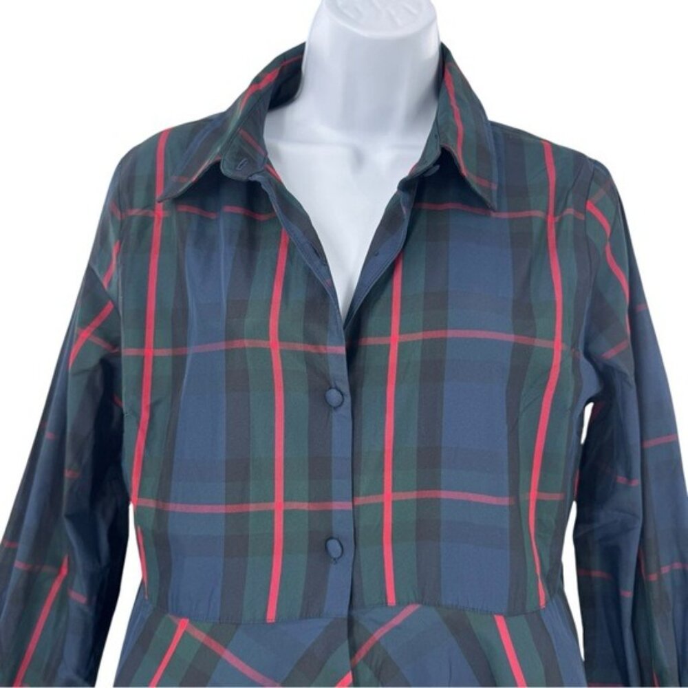 Pomander Place NEW Fraser Navy Plaid Ashlen Peplum Long Sleeve Blouse Top Size L - Picture 5 of 9